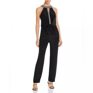 KOBI HALPERIN black embellished ties at waist evening jumpsuit new no tag